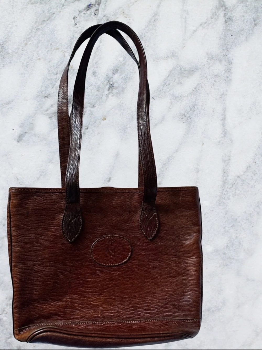 Mulberry Brown Leather Tote with Long Shoulder Straps